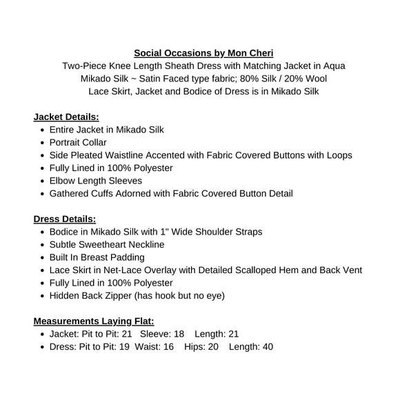 Social Occasions by Mon Cheri Two-Piece Aqua Dress & Jacket Size 10 - Picture 12 of 14